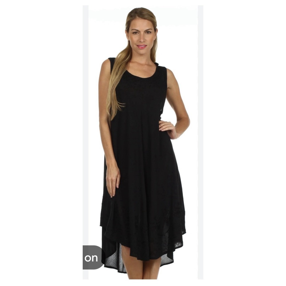 Sakkas Kevina Stonewashed Rayon Embroidered Dress M/L Boho Goth Beach Coastal